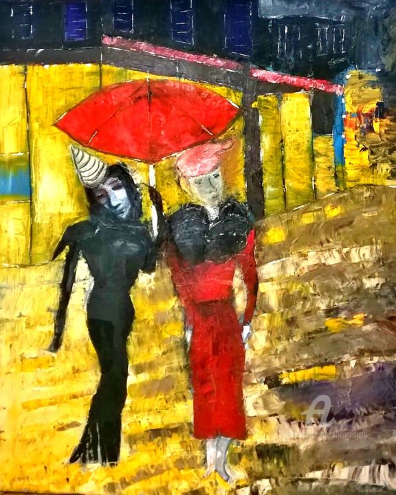 femmes au parapluie rouge